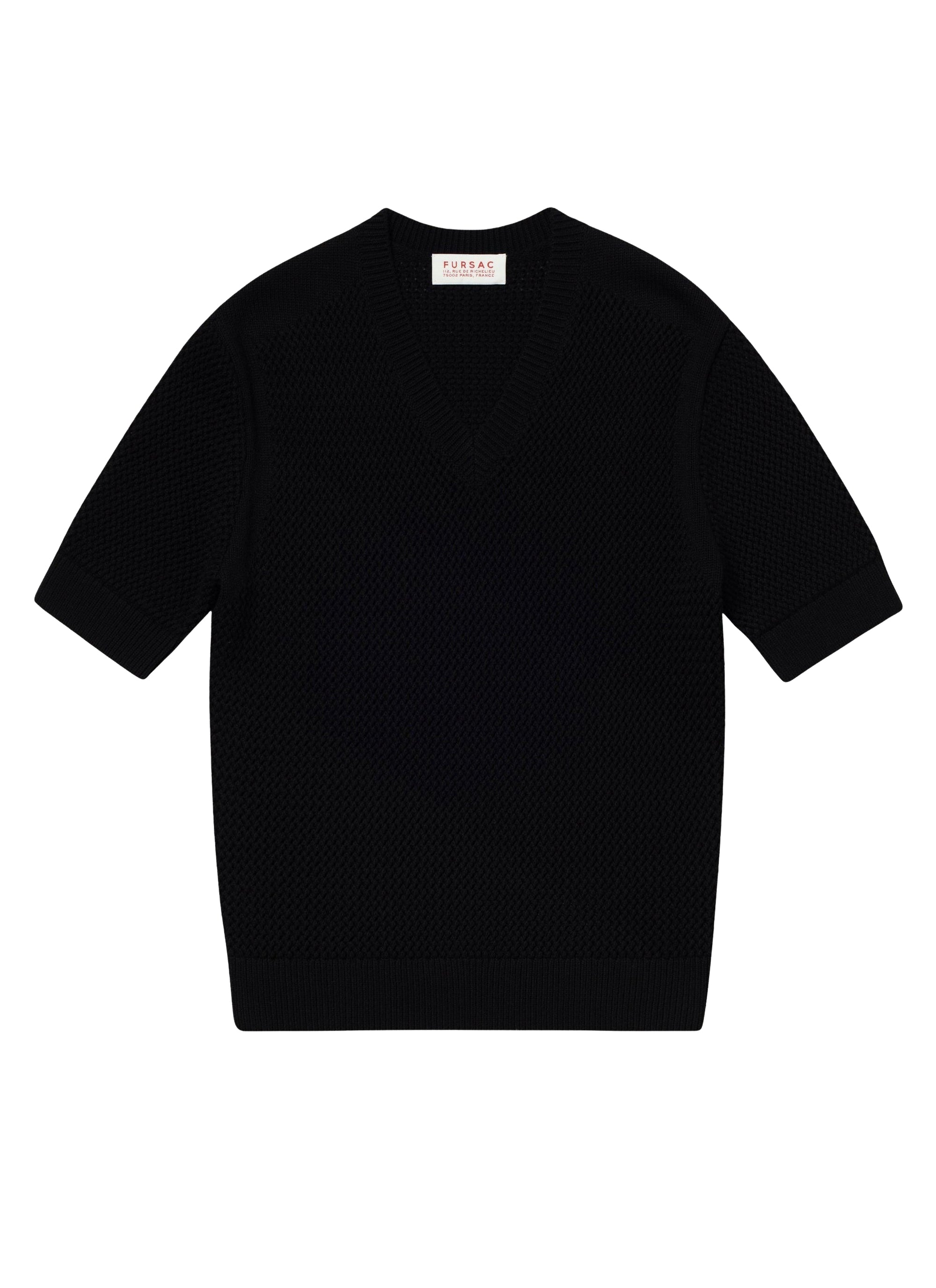 Wool and cotton openwork T-shirt - Black