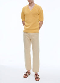 Openwork T-shirt in wool and cotton - Yellow