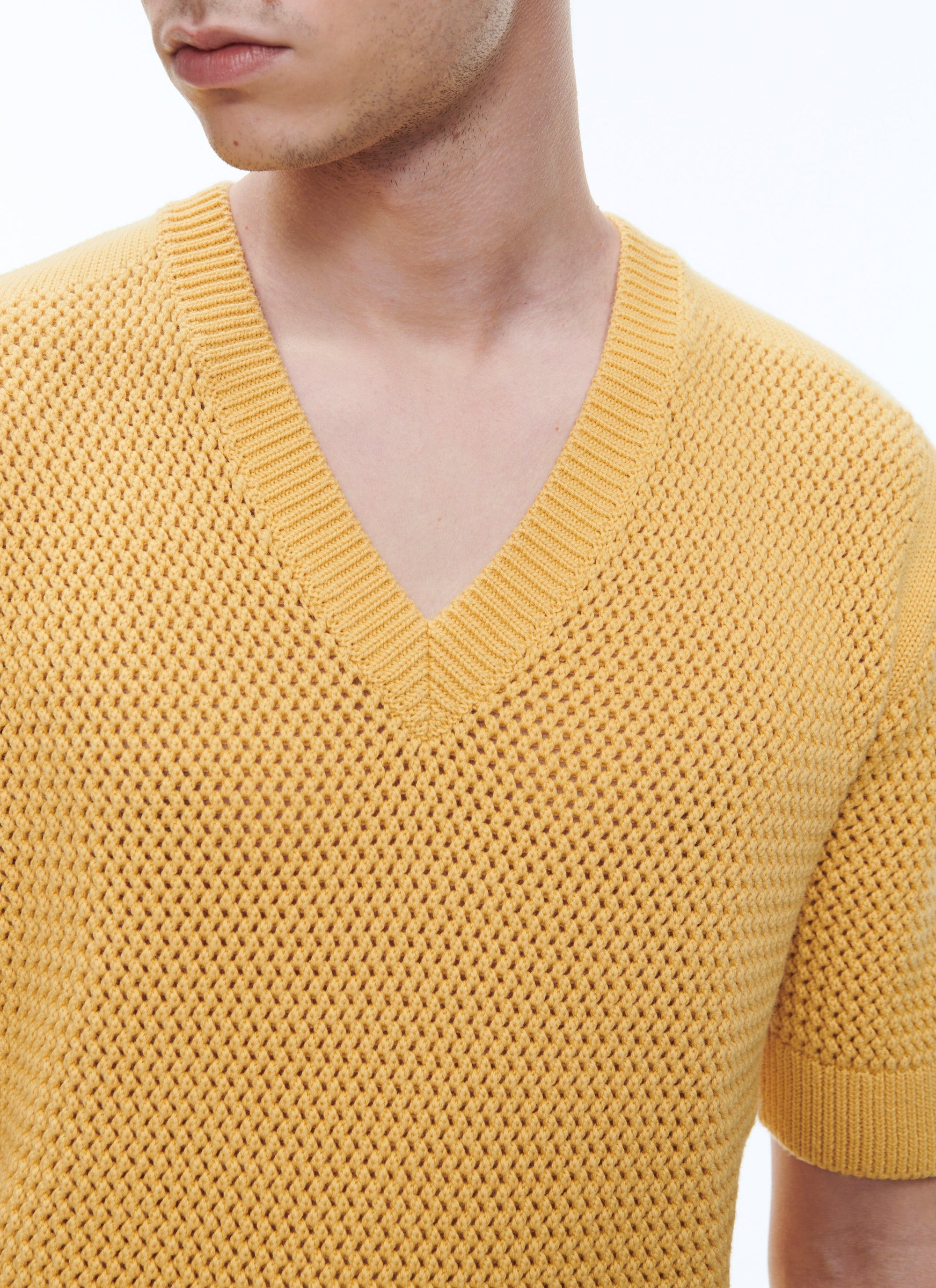 Openwork T-shirt in wool and cotton - Yellow