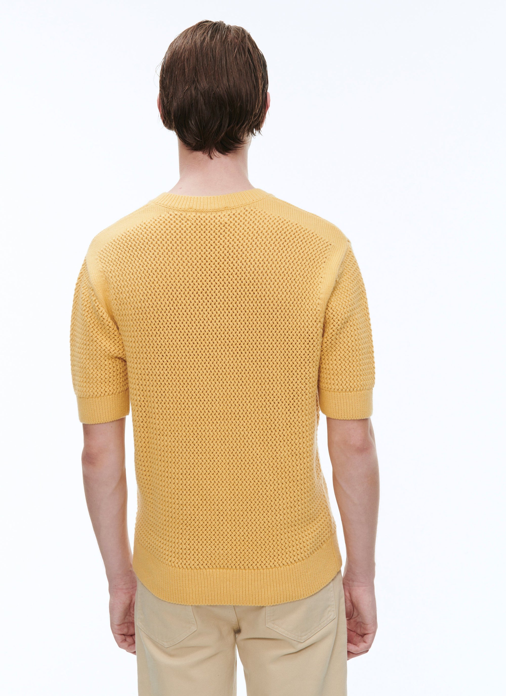 Openwork T-shirt in wool and cotton - Yellow