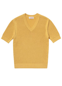 Openwork T-shirt in wool and cotton - Yellow