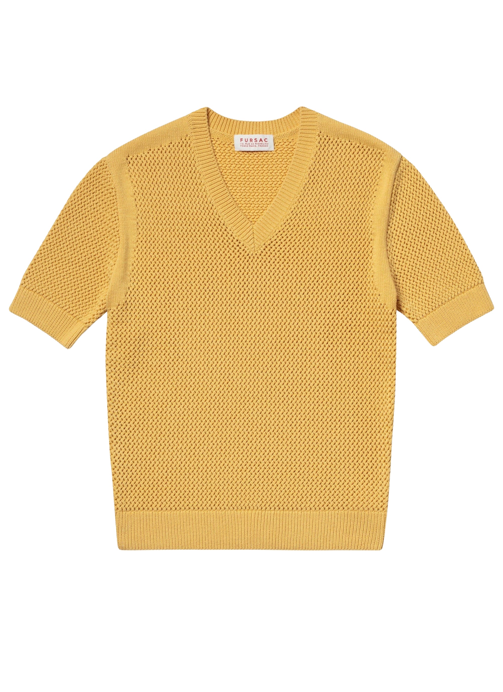 Openwork T-shirt in wool and cotton - Yellow