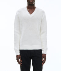 Pull à col v ajouré en laine - Écru