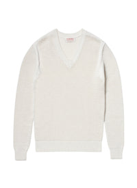 Pull à col v ajouré en laine - Écru