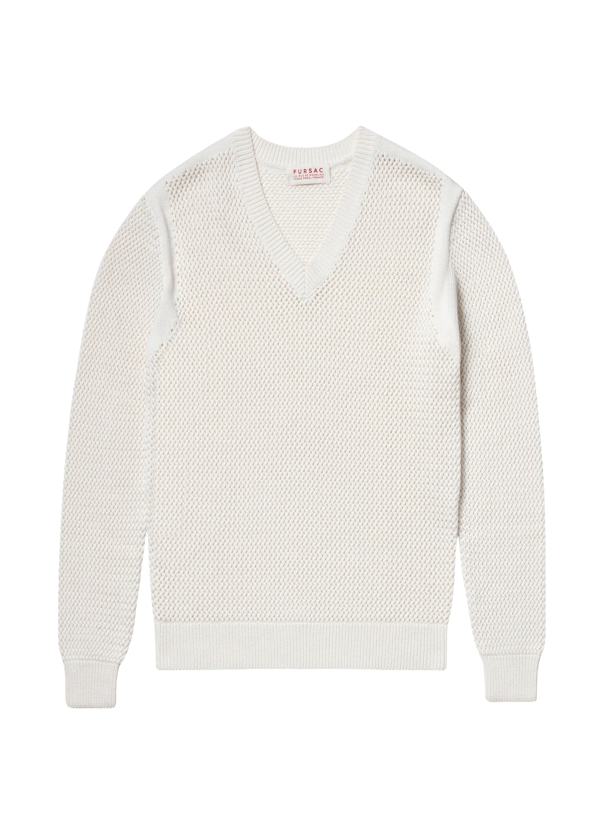 Pull à col v ajouré en laine - Écru