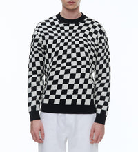 Pull à carreaux en laine - Noir