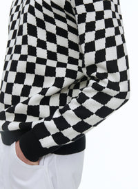Pull à carreaux en laine - Noir