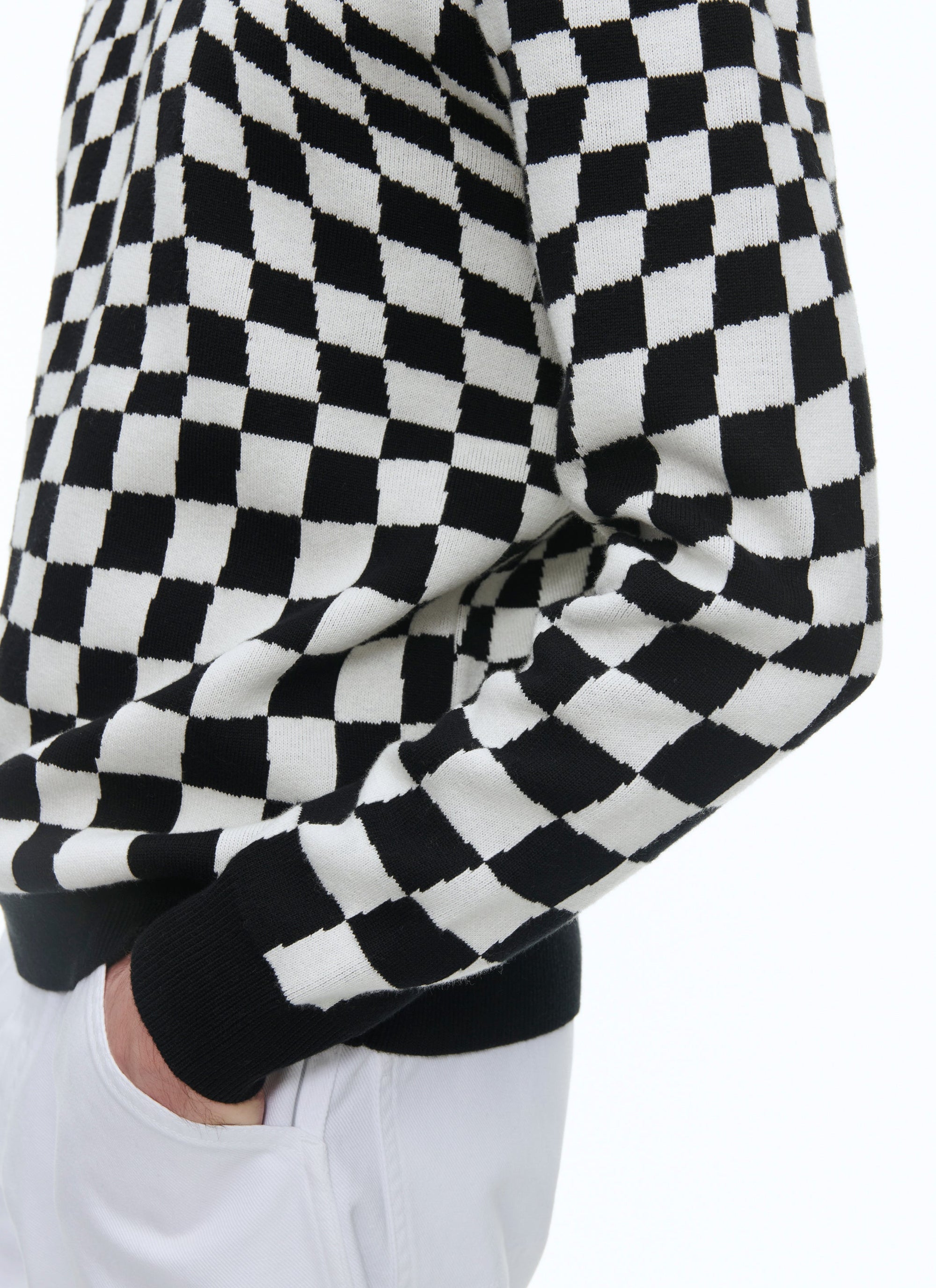 Pull à carreaux en laine - Noir