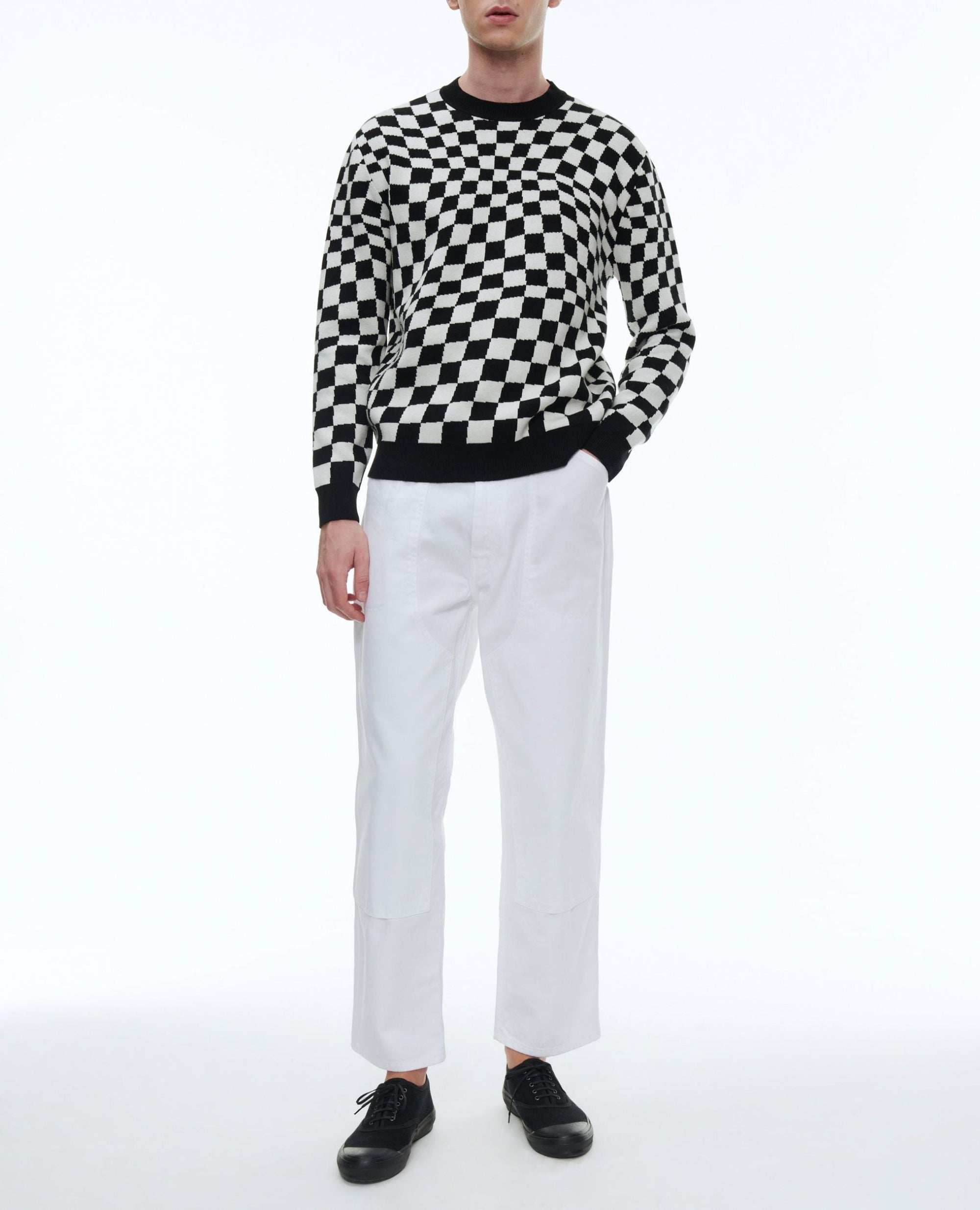 Pull à carreaux en laine - Noir