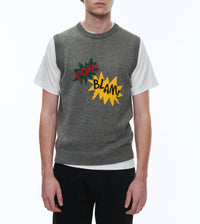 Pull sans manche Comics en laine mélangée - Gris