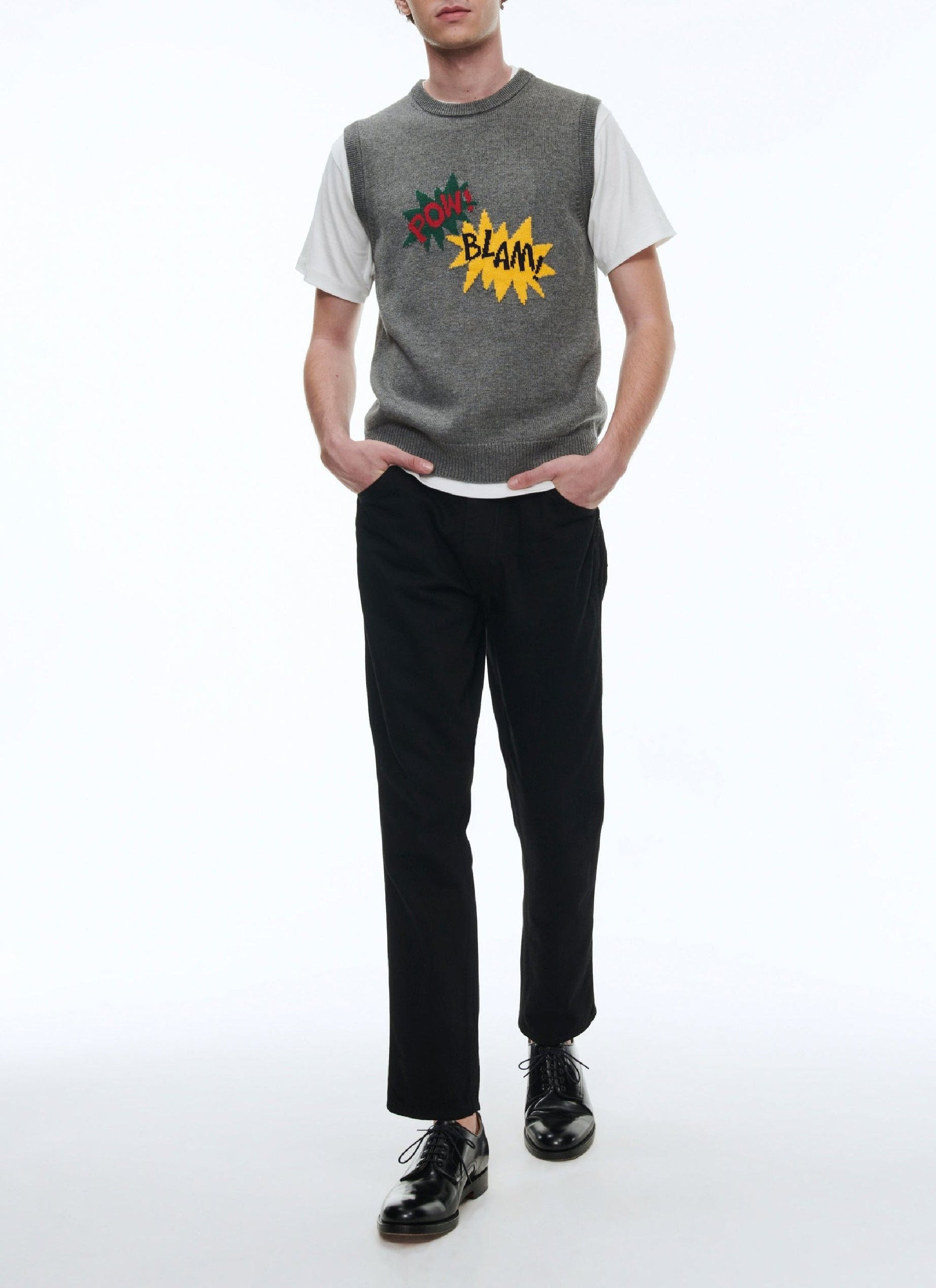 Pull sans manche Comics en laine mélangée - Gris