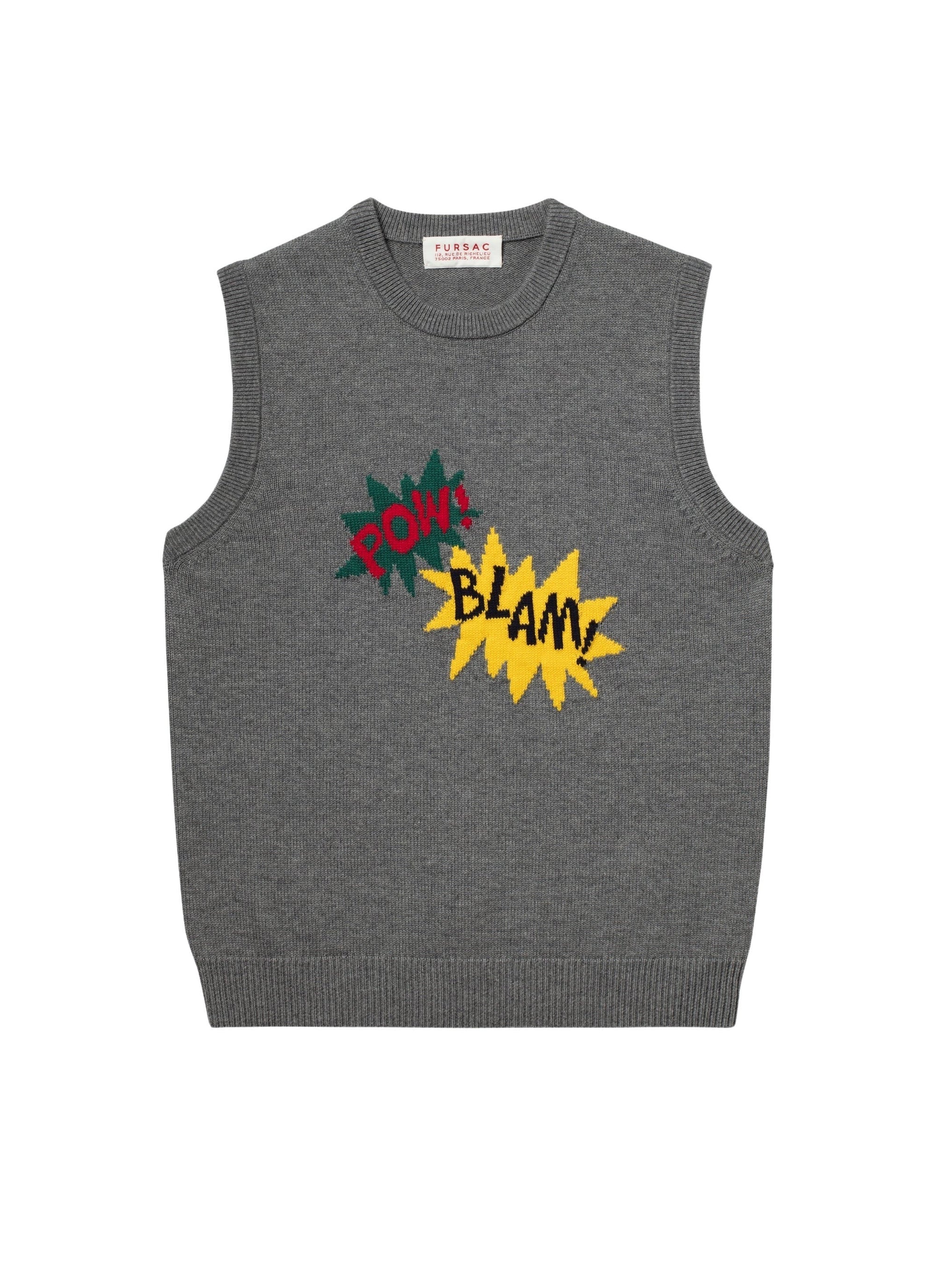 Pull sans manche Comics en laine mélangée - Gris