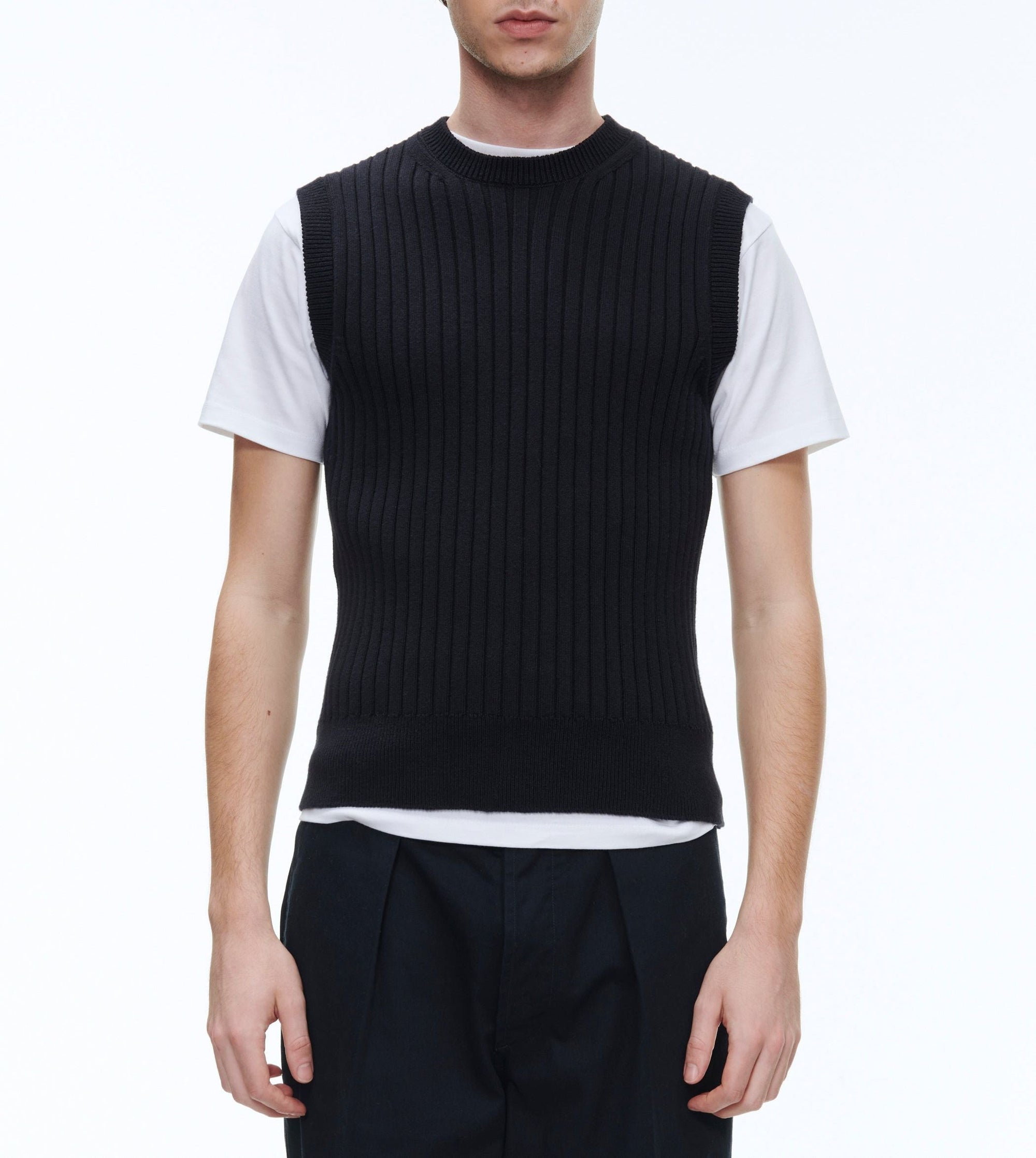 Pull sans manche en laine et coton biologique - Bleu marine