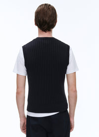 Pull sans manche en laine et coton biologique - Bleu marine