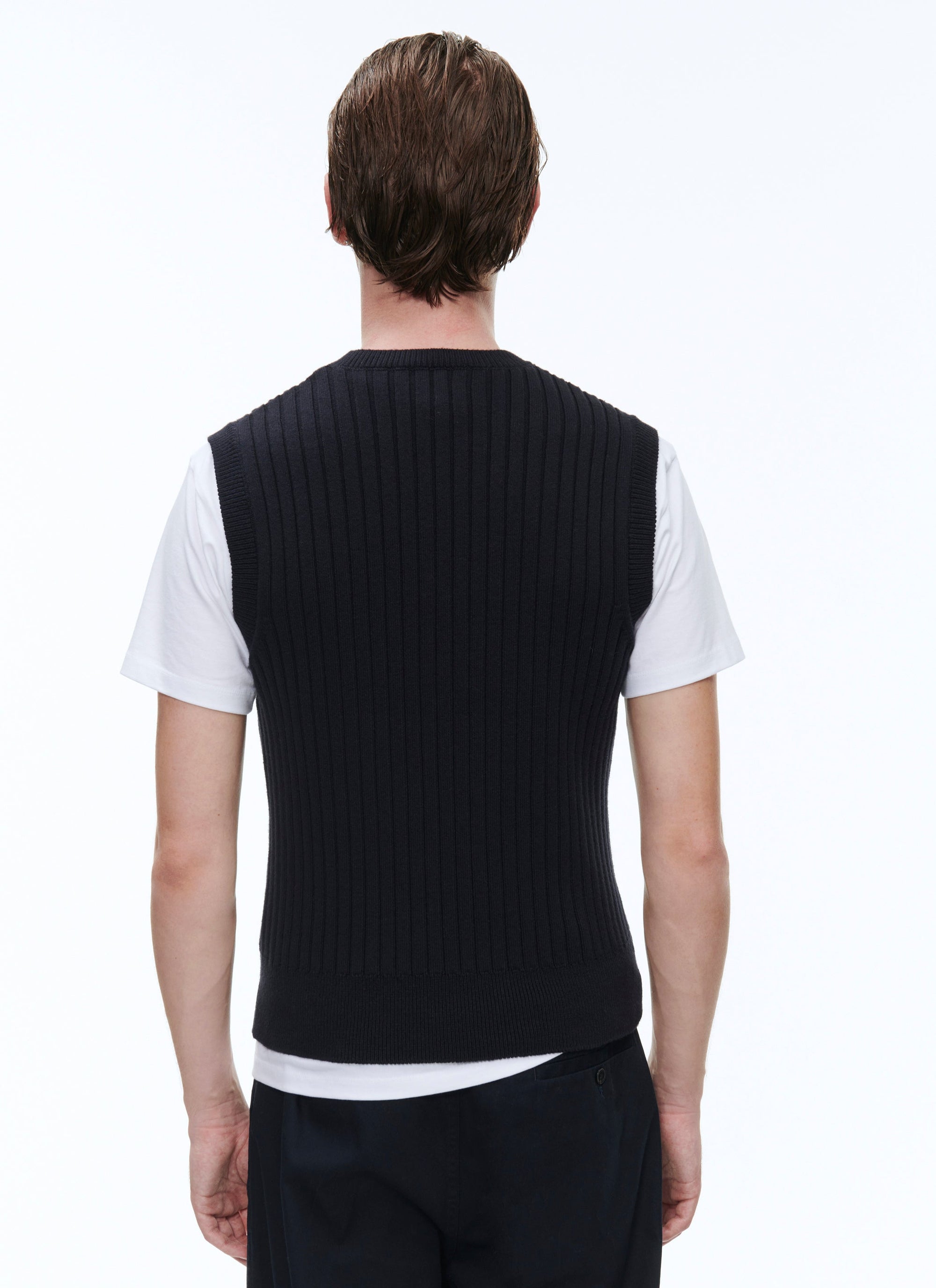 Pull sans manche en laine et coton biologique - Bleu marine