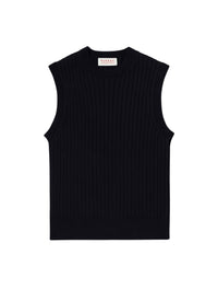 Pull sans manche en laine et coton biologique - Bleu marine