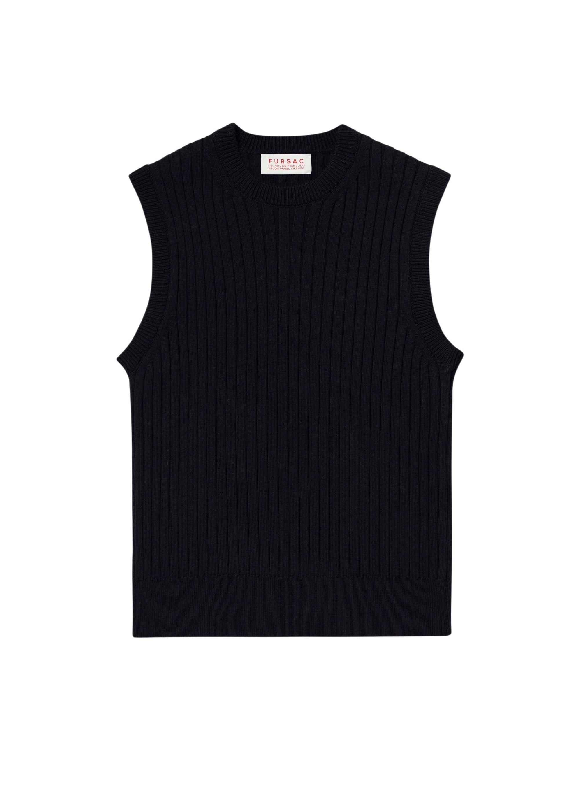 Pull sans manche en laine et coton biologique - Bleu marine