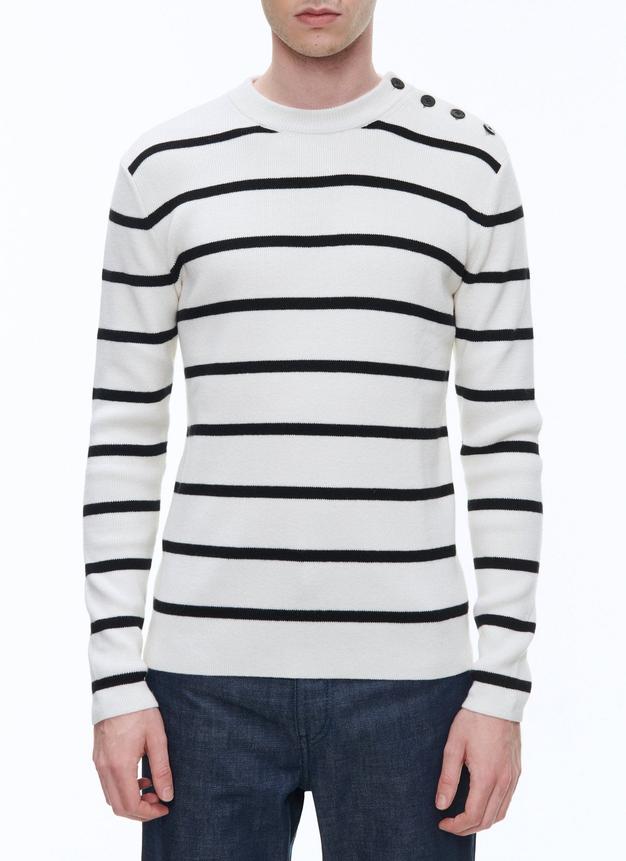 Pull à rayures en laine - Écru