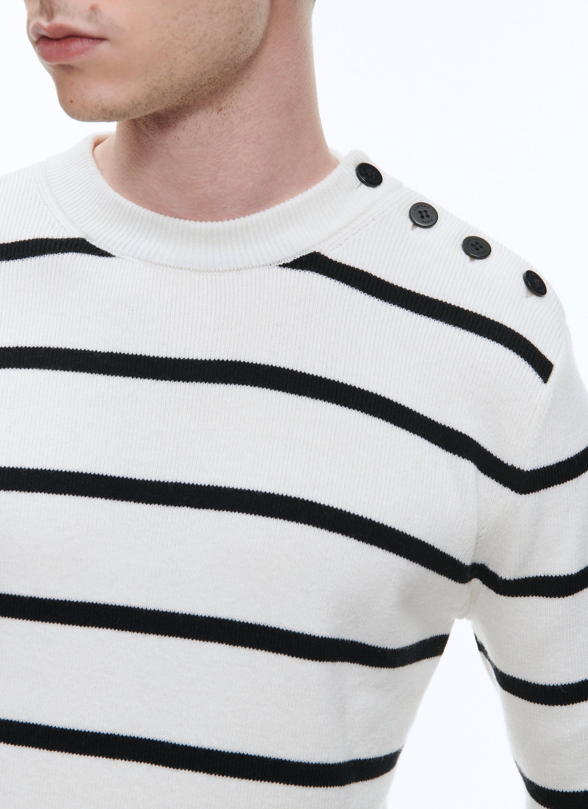 Pull à rayures en laine - Écru