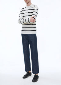 Pull à rayures en laine - Écru