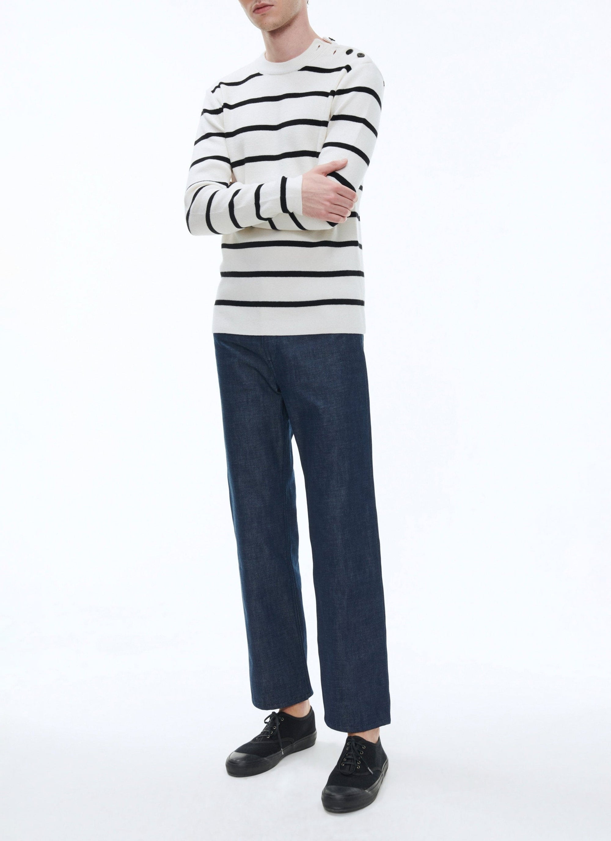 Pull à rayures en laine - Écru