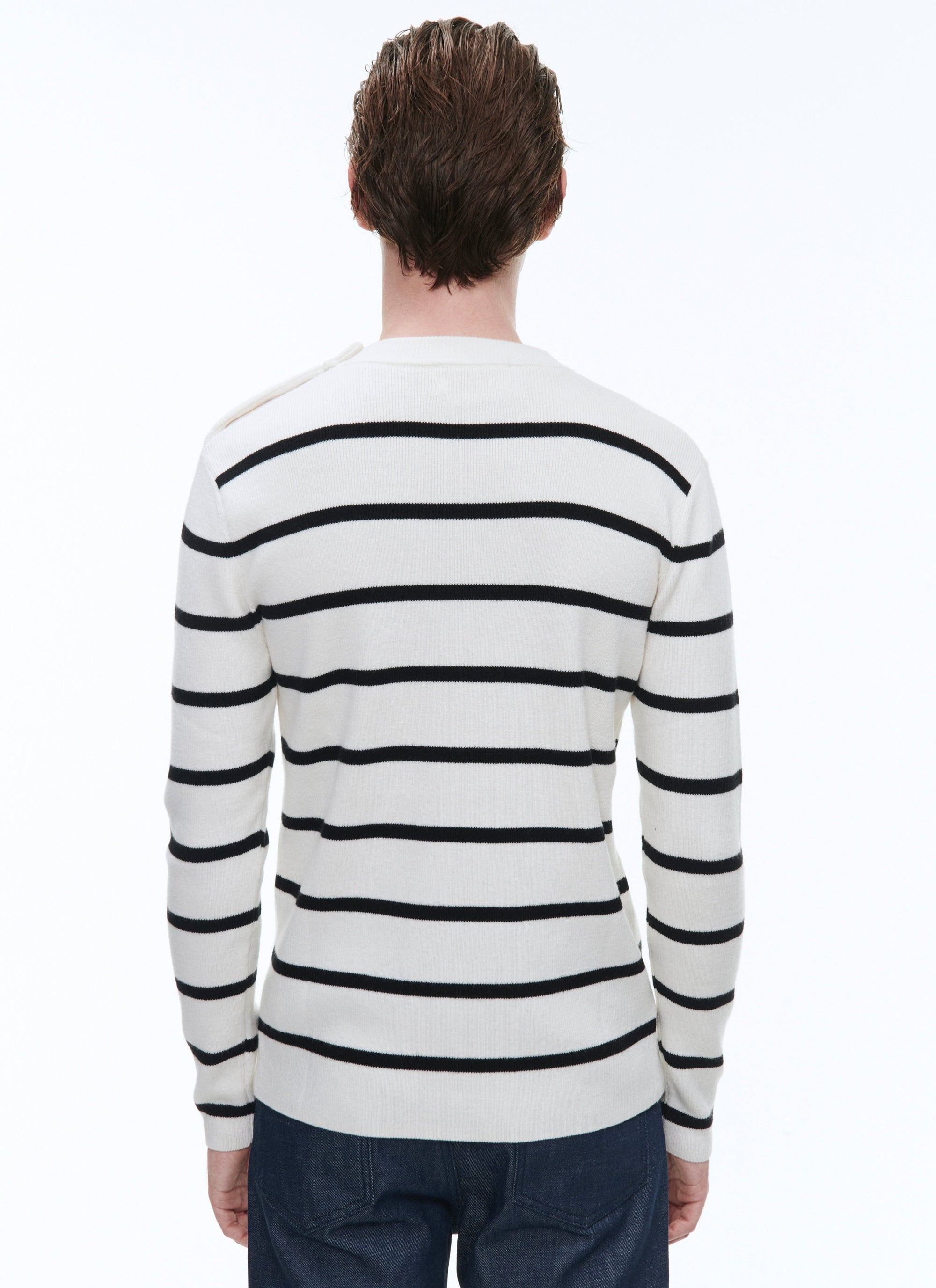 Pull à rayures en laine - Écru