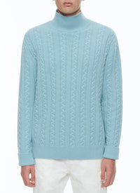 Pull torsadé en laine - Bleu Givre