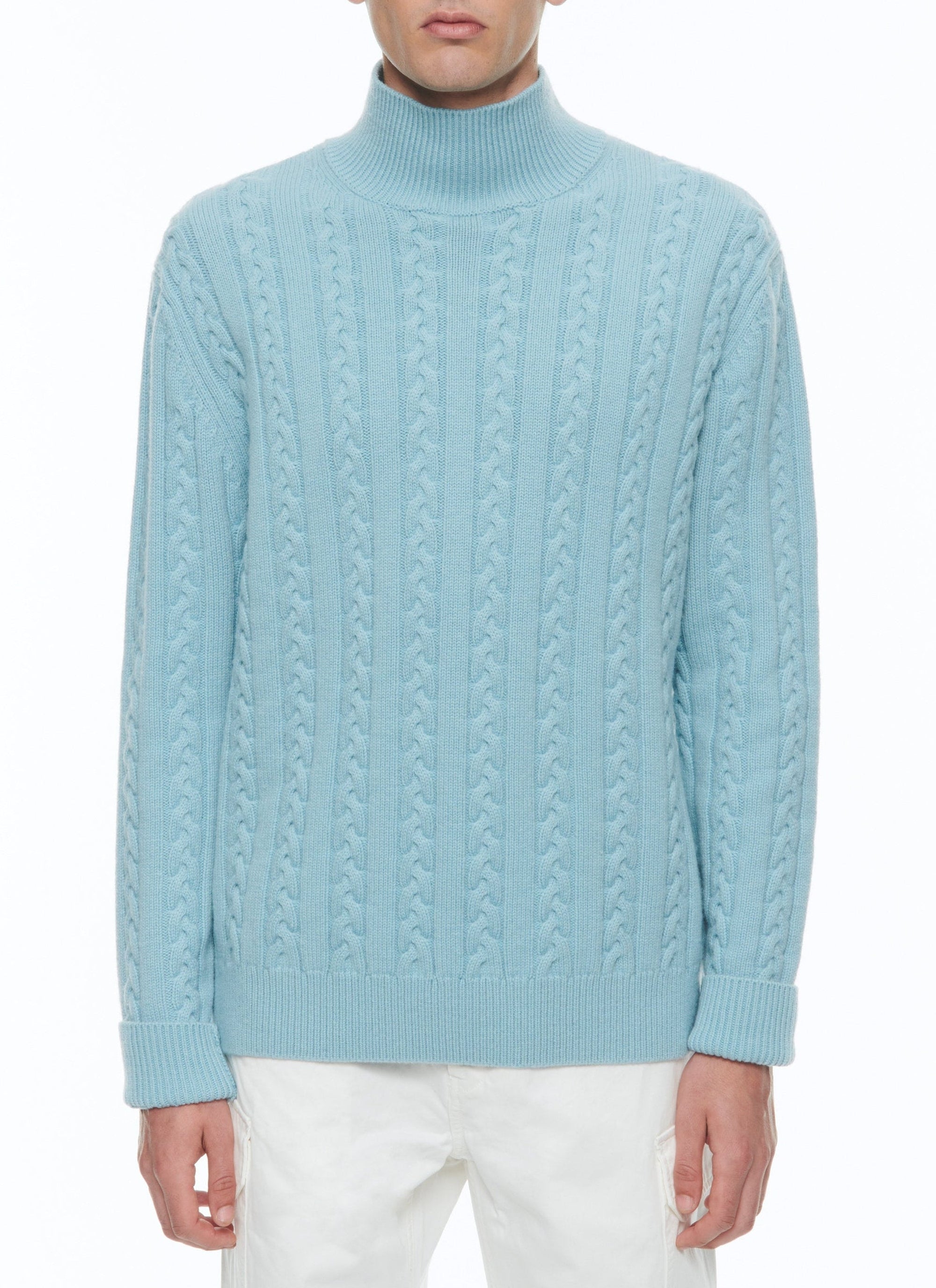 Pull torsadé en laine - Bleu Givre