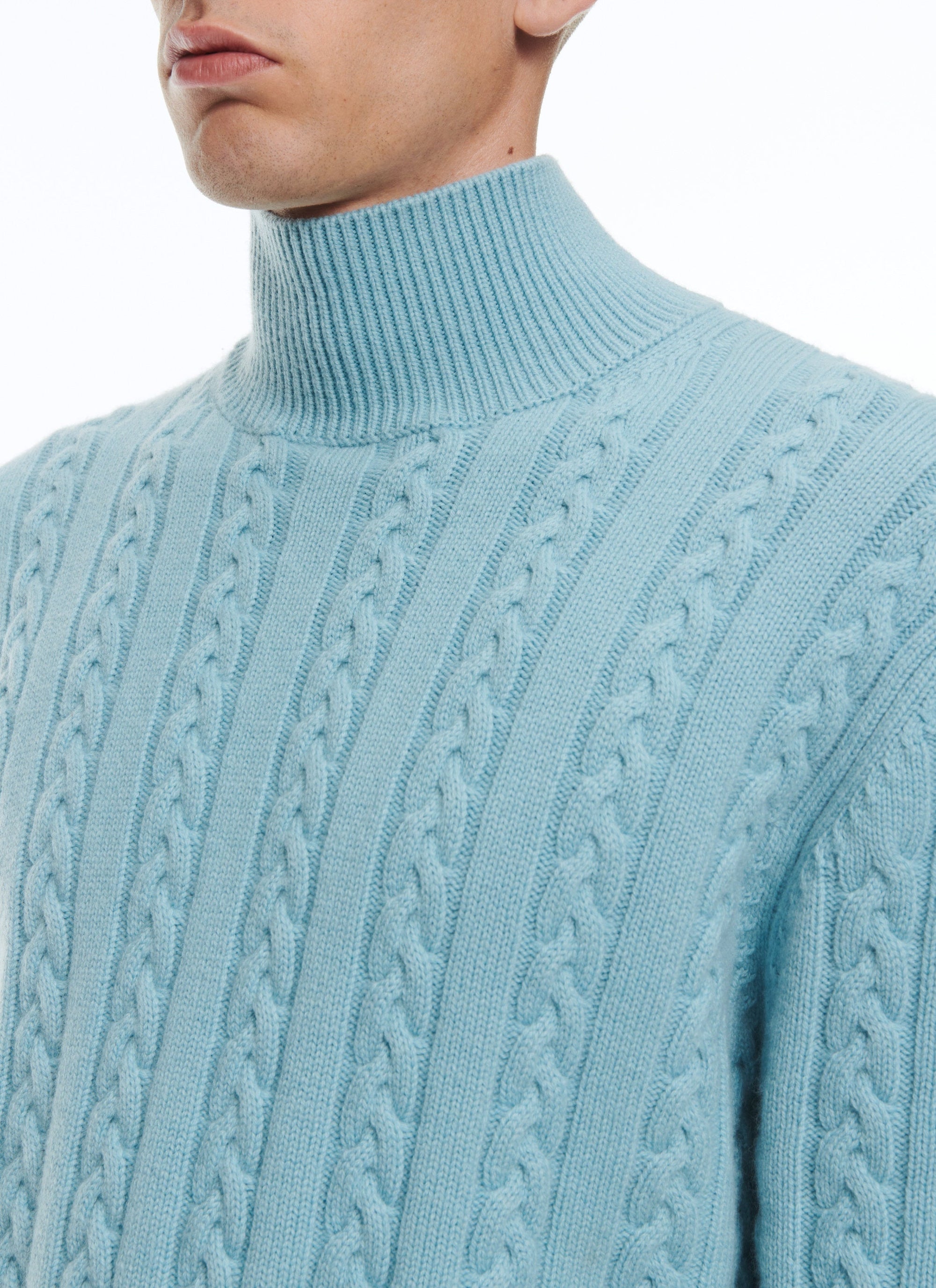 Pull torsadé en laine - Bleu Givre