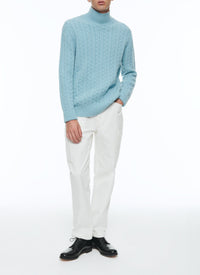 Pull torsadé en laine - Bleu Givre
