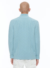 Pull torsadé en laine - Bleu Givre
