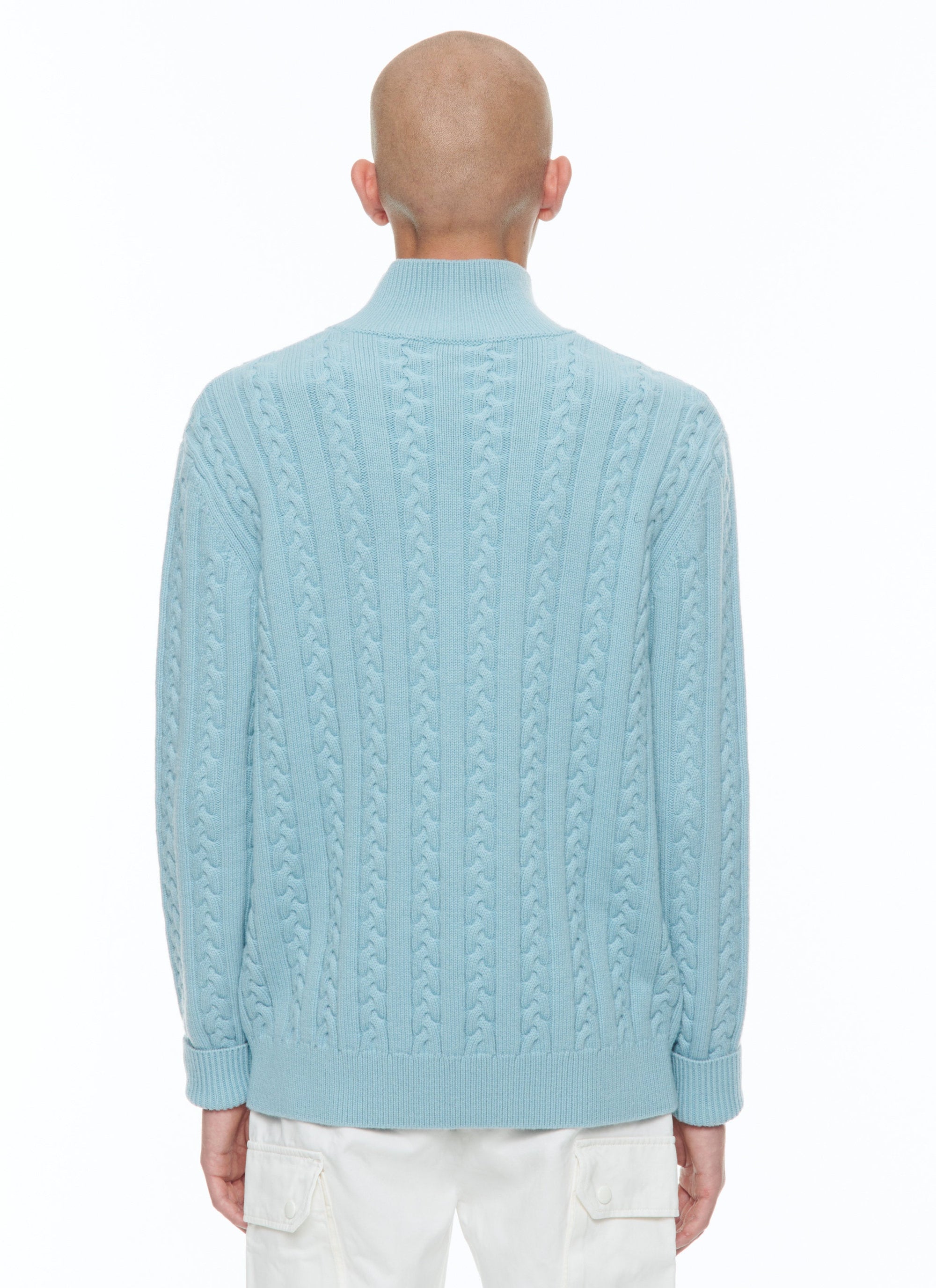Pull torsadé en laine - Bleu Givre