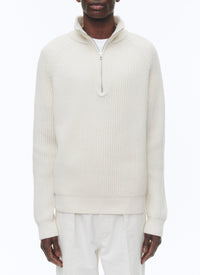 Pull côtelé à col camionneur en laine - Écru