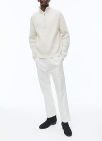 Pull côtelé à col camionneur en laine - Écru