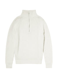 Pull côtelé à col camionneur en laine - Écru