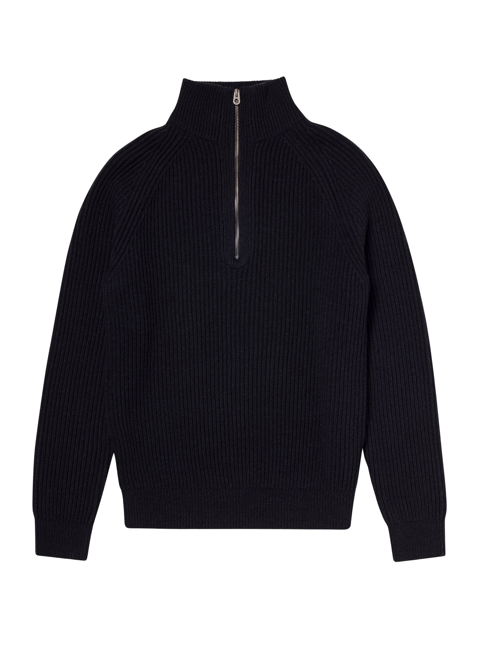 Pull côtelé à col camionneur en laine - Bleu Marine