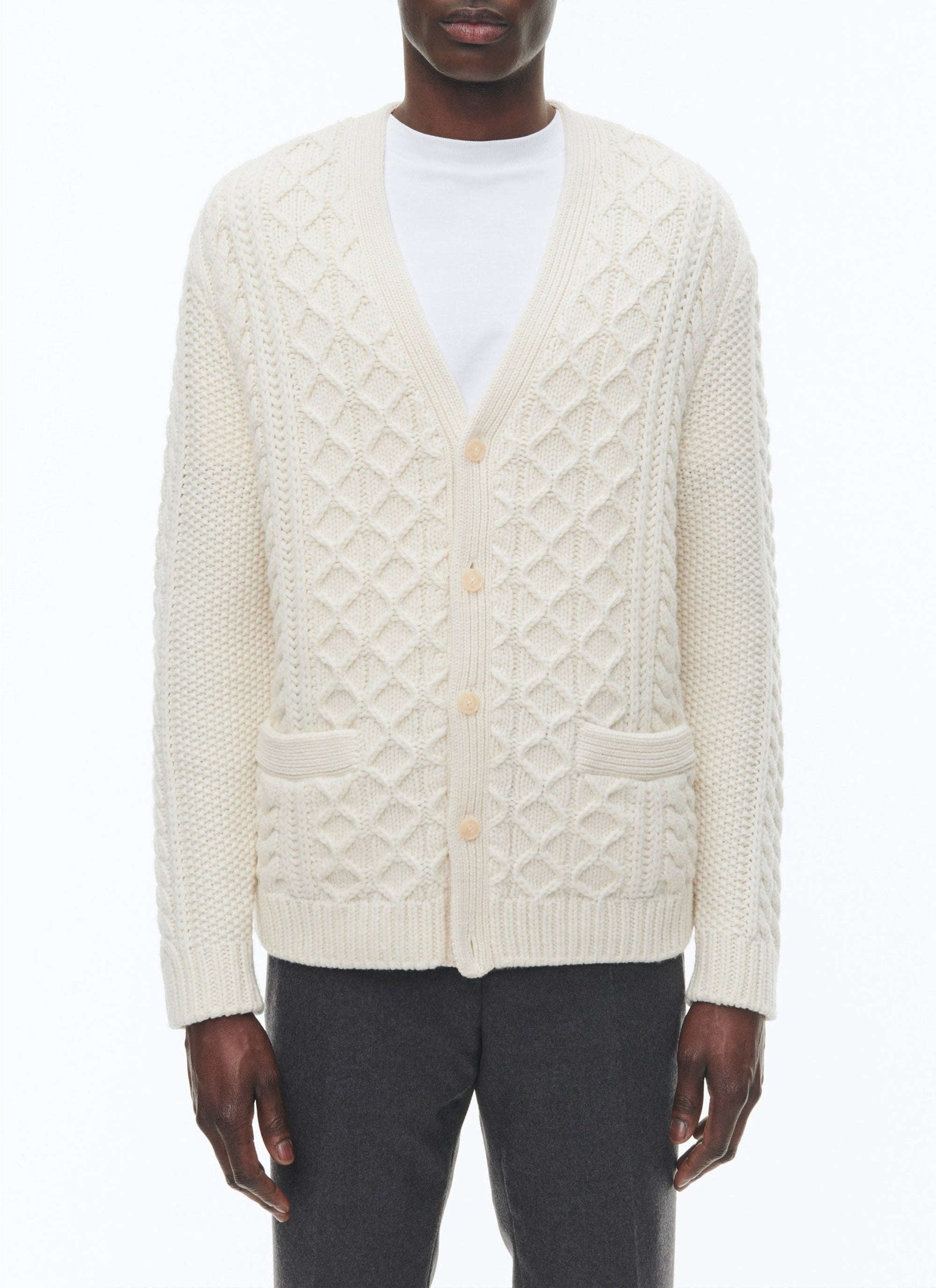 Cardigan torsadé en laine - Écru