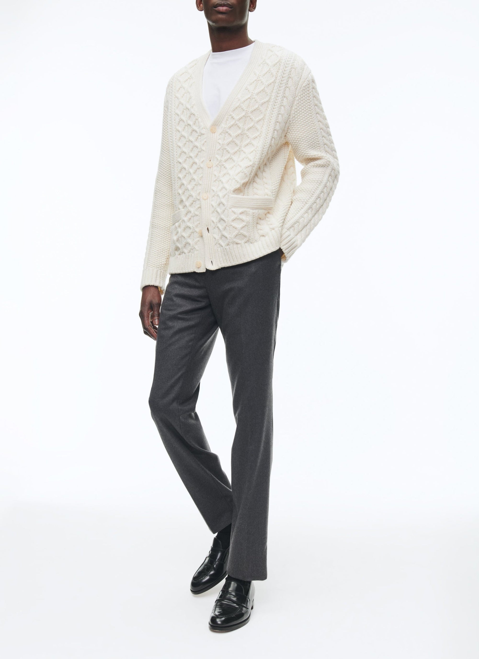 Cardigan torsadé en laine - Écru