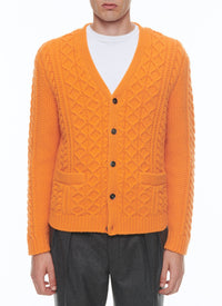 Cardigan à col V torsadé en laine - Orange