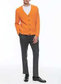 Cardigan à col V torsadé en laine - Orange