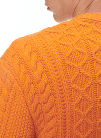 Cardigan à col V torsadé en laine - Orange