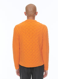 Cardigan à col V torsadé en laine - Orange