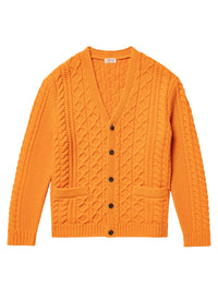 Cardigan à col V torsadé en laine - Orange