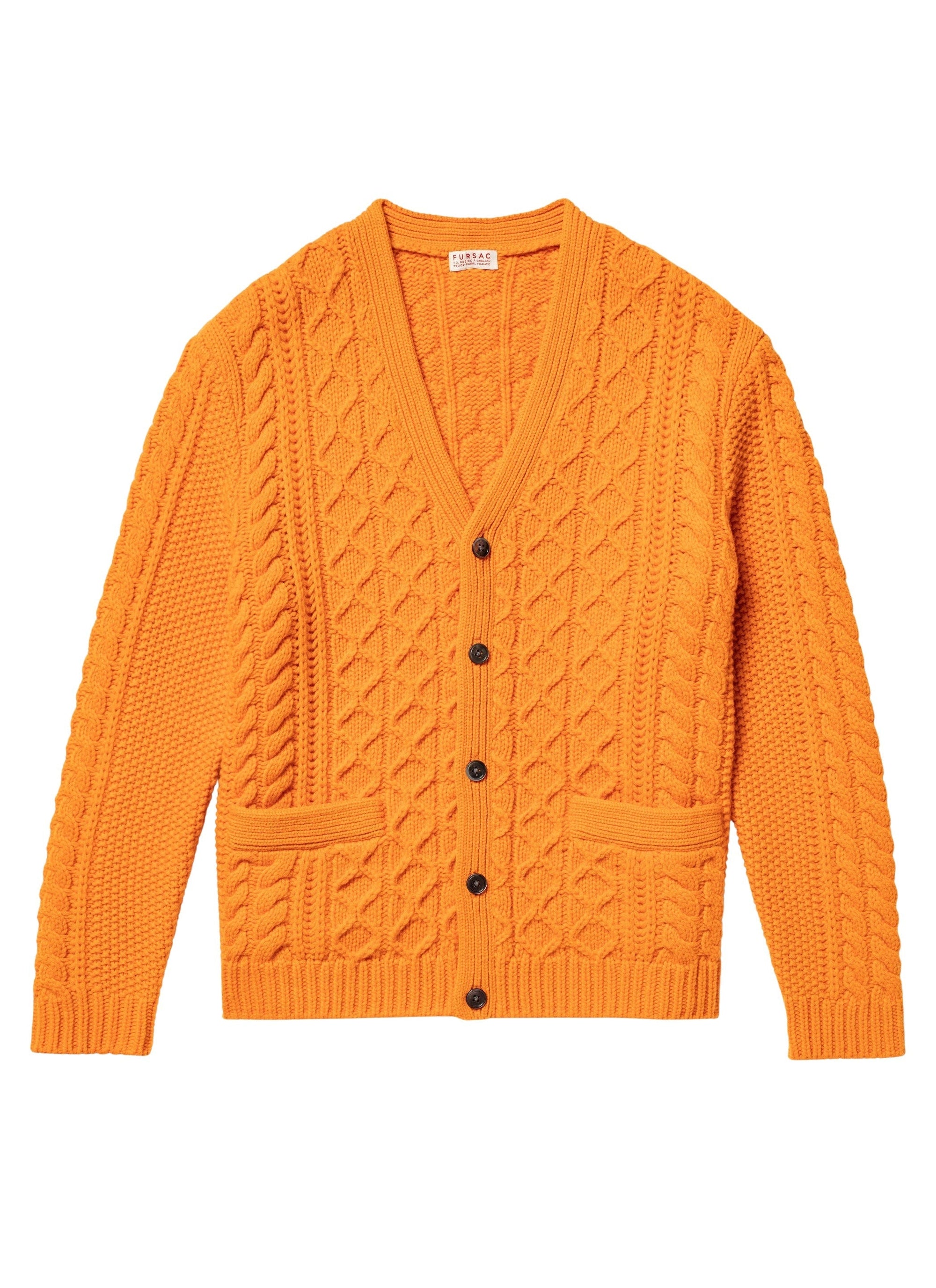 Cardigan à col V torsadé en laine - Orange