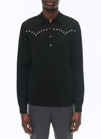 Pull à col boutonné en laine - Noir