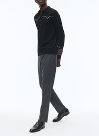 Pull à col boutonné en laine - Noir