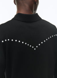 Pull à col boutonné en laine - Noir