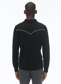 Pull à col boutonné en laine - Noir