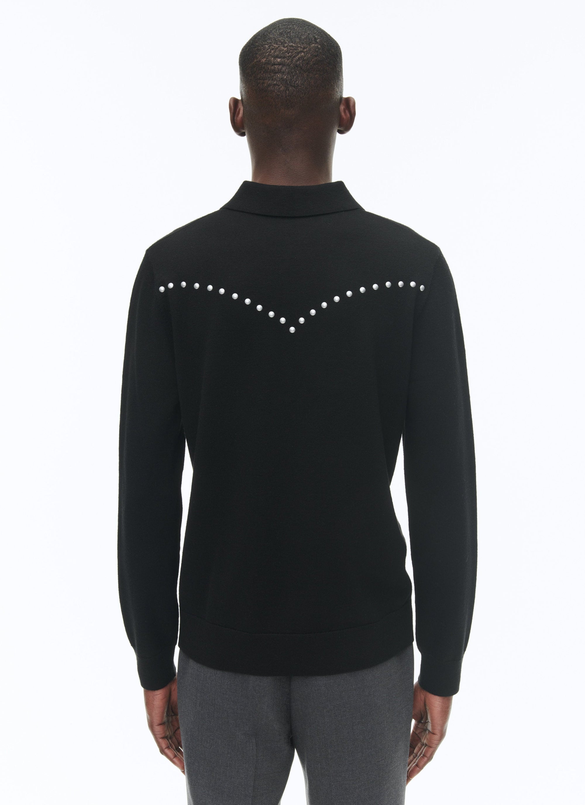 Pull à col boutonné en laine - Noir