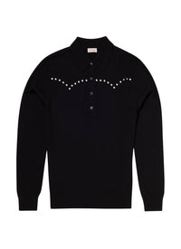 Pull à col boutonné en laine - Noir